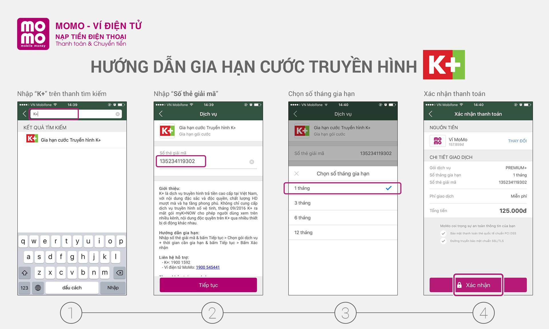 Nạp K+ bằng momo