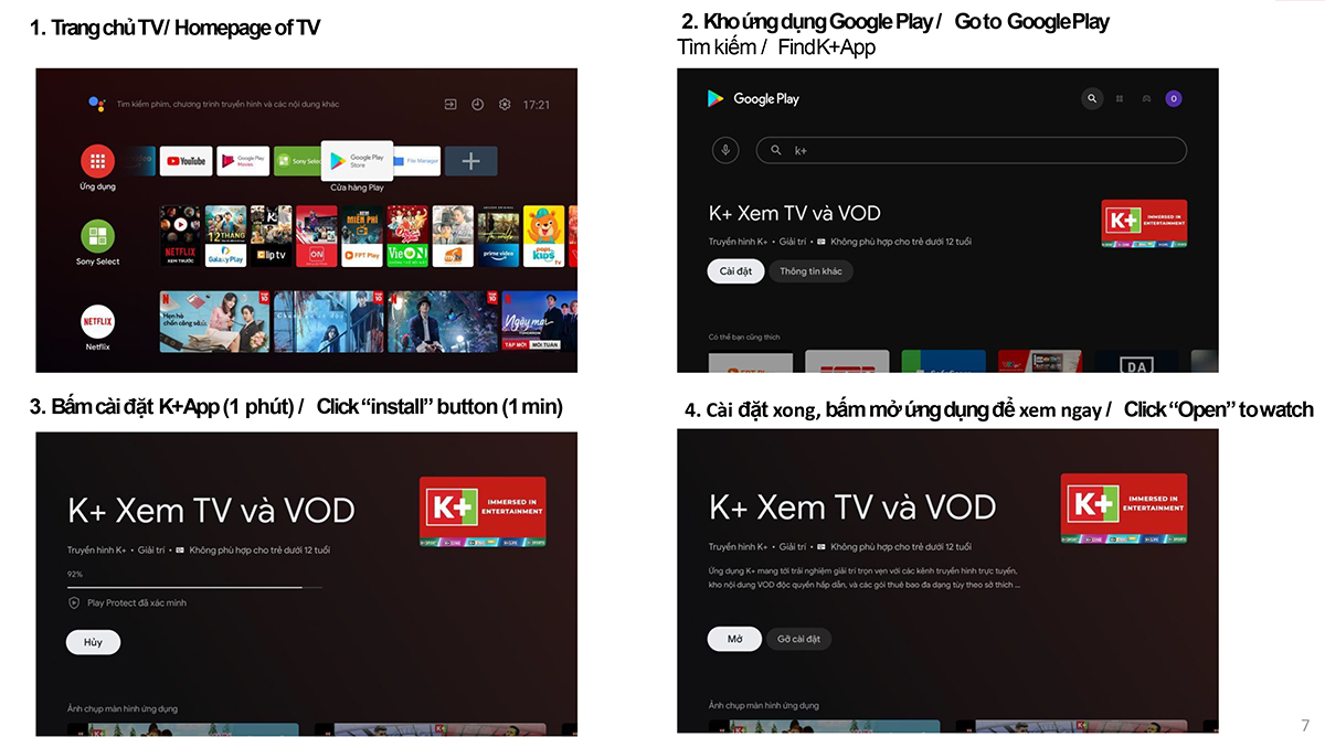 cài đặt K+ trên TV LG, Sony, Andorid